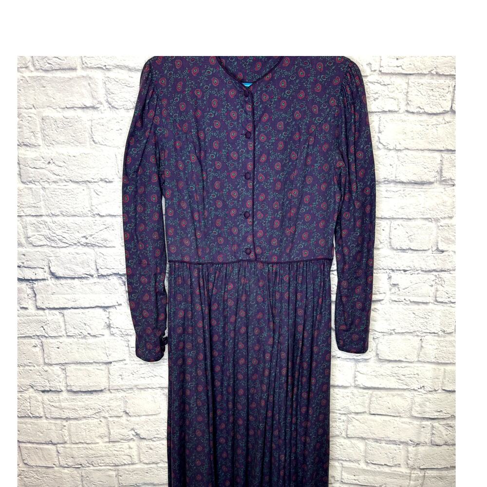 Laura Ashley Vintage 70s/80s Long Sleeve Purple Paisley Cottage Dress SZ 12